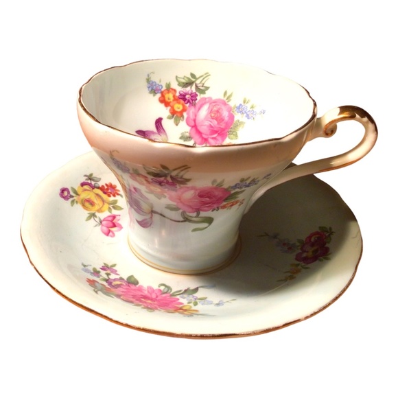 Vintage Aynsley light mint green & floral corset teacup & saucer - Picture 3 of 14